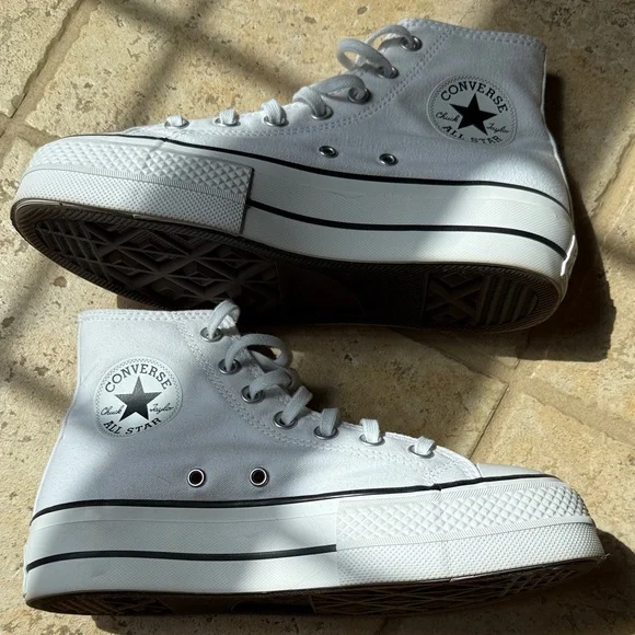 BNWOT Converse White High Top Canvas Sneakers with Black Trim - Picture 2 of 5